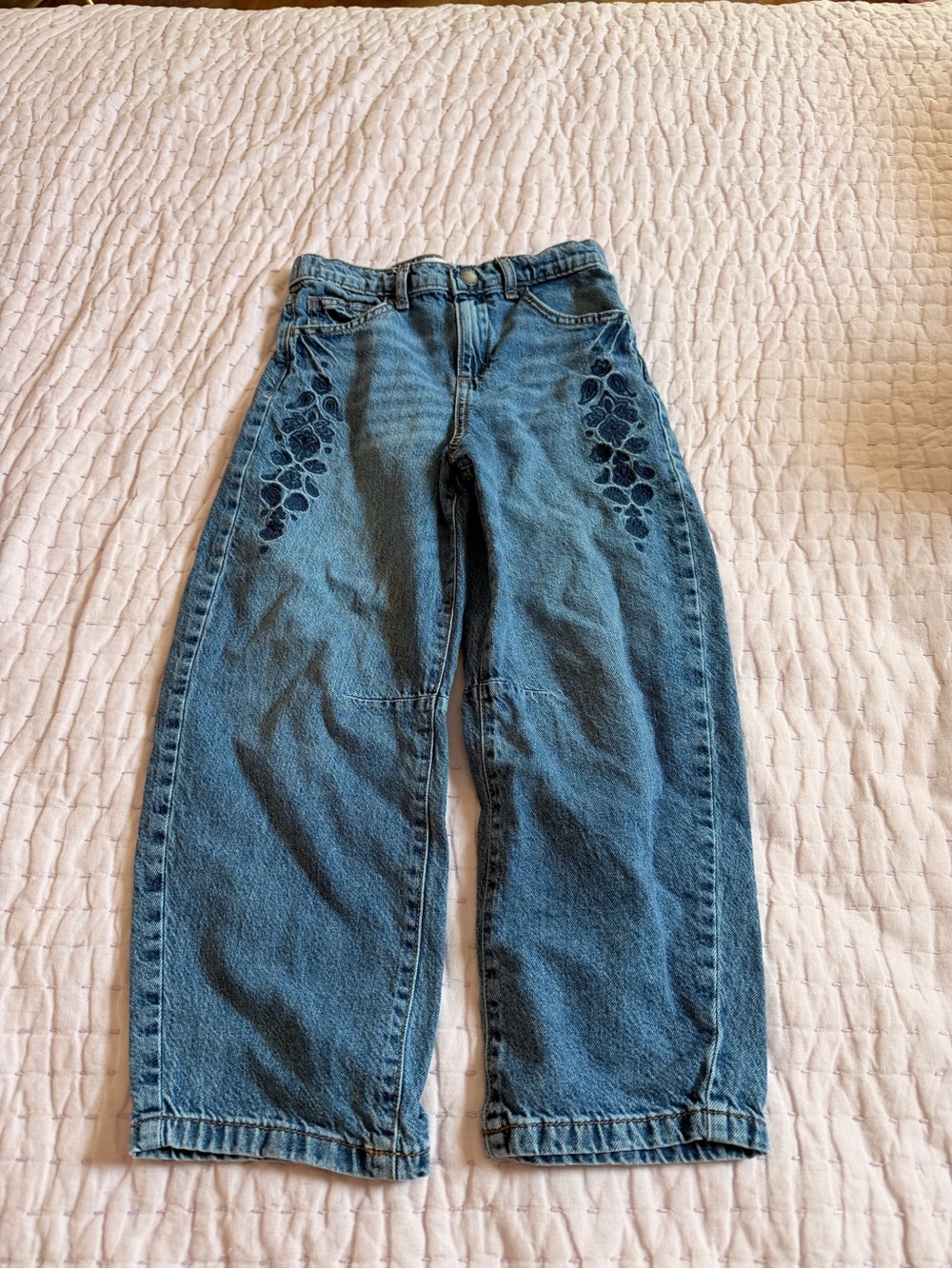 Cotton On Blue Kids Wide-Leg Jeans with Floral Side Embroidery